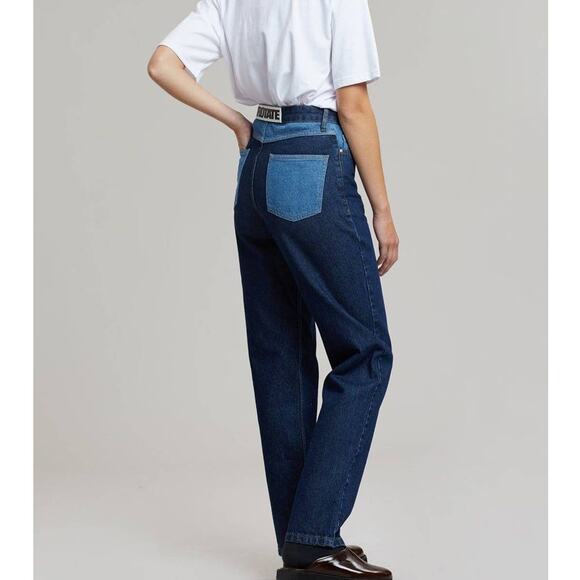 Rotate Birger Christensen Betty Contrast Colorblock High-Waisted Straight Jeans - Picture 3 of 15